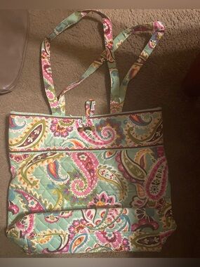 Vera Bradley Paisley Quilted Tote in Aqua, Pink and Green